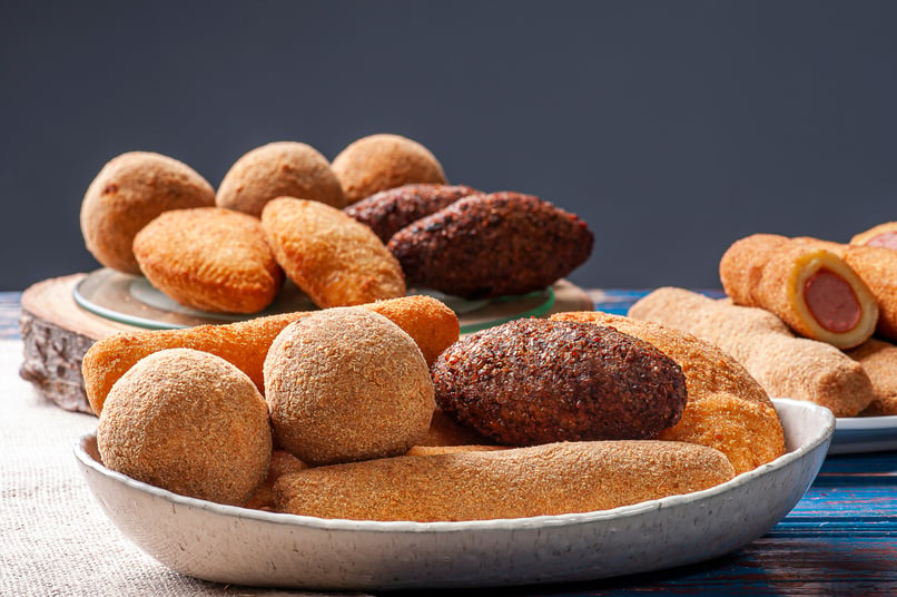 Selection of Brazilian snacks. Served at parties and bars. Top view